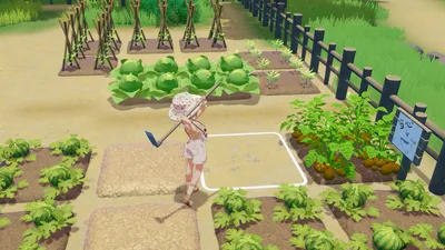 Official Starsand Island farm screenshot showing tilled plots and crops